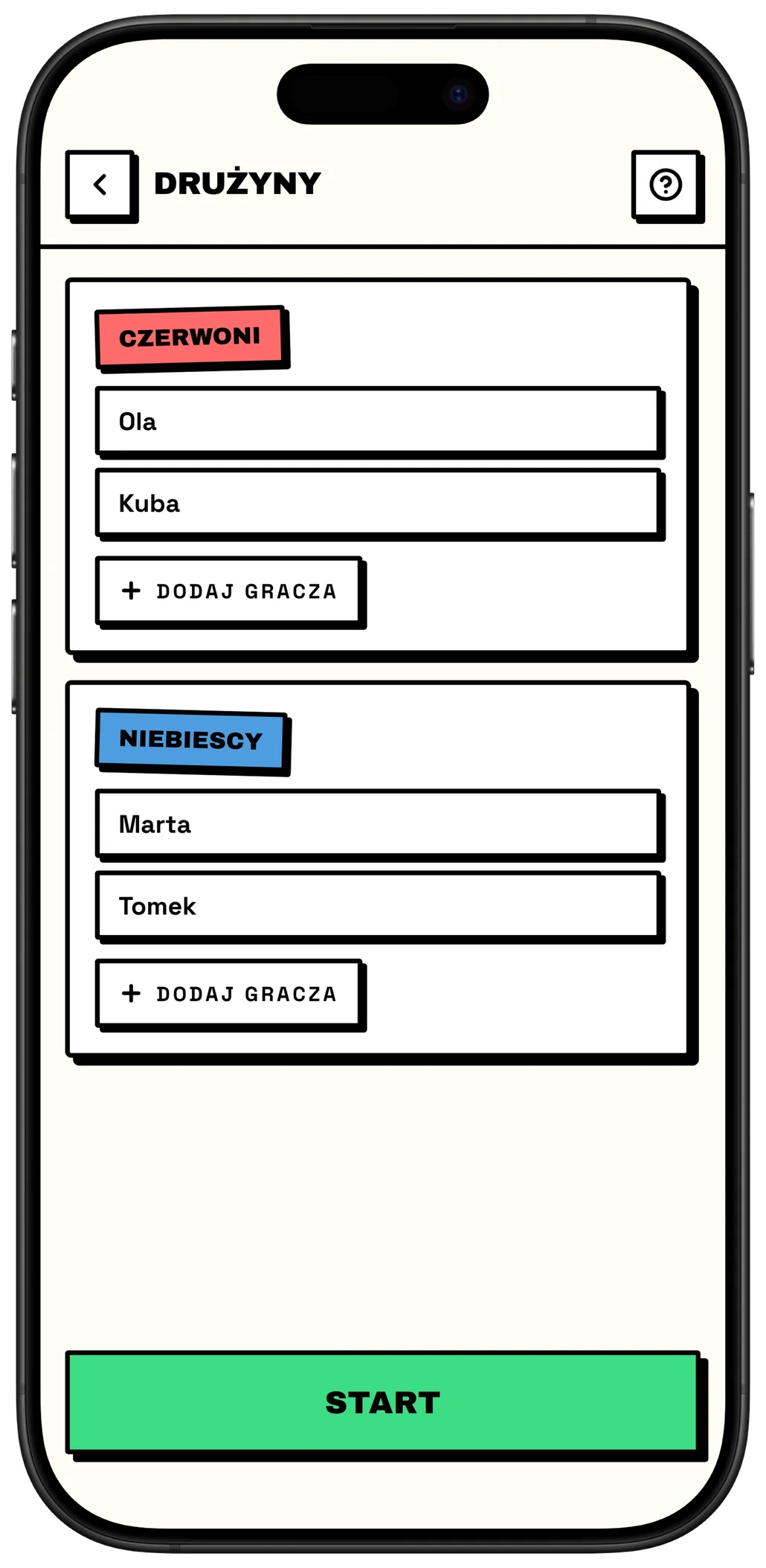 Alias: skład drużyn